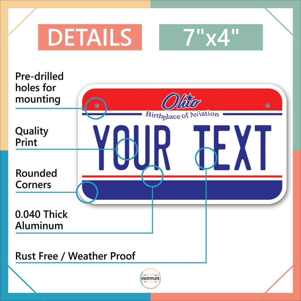 Inkmyplate - Personalized OHIO AVIATION License Plate for Cars, Trucks, Motorcycles, Bicycles and Vinyl Stickers - InkMyPlate