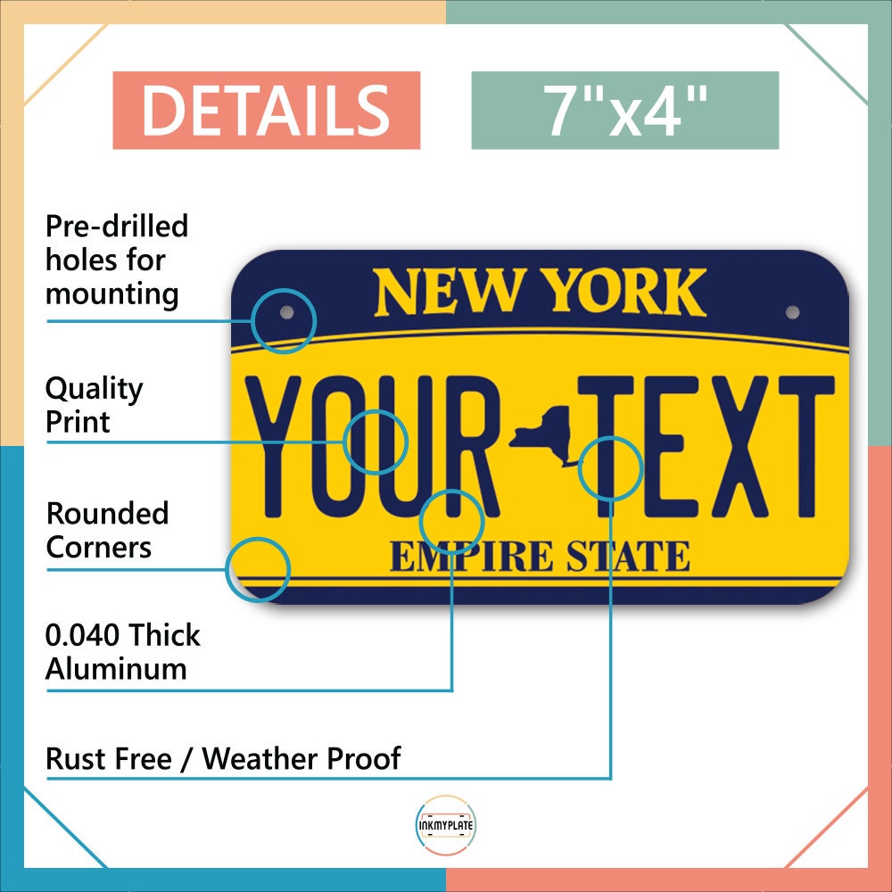 Inkmyplate - Personalized NEW YORK Orange Yellow License Plate for Cars, Trucks, Motorcycles, Bicycles and Vinyl Stickers - InkMyPlate