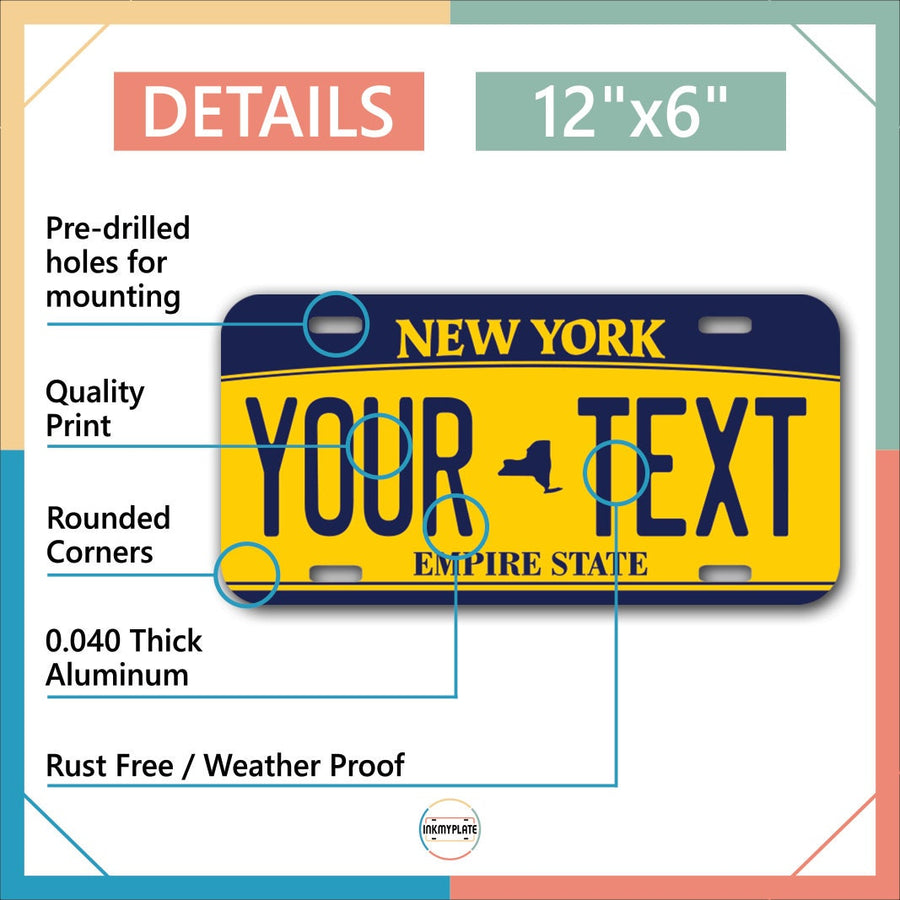 Inkmyplate - Personalized NEW YORK Orange Yellow License Plate for Cars, Trucks, Motorcycles, Bicycles and Vinyl Stickers - InkMyPlate