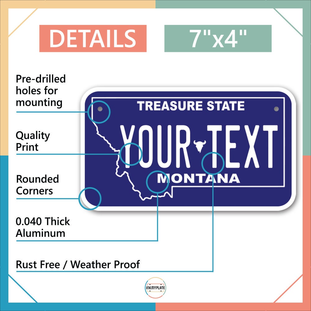 Inkmyplate - Personalized MONTANA BLUE License Plate for Cars, Trucks, Motorcycles, Bicycles and Vinyl Stickers - InkMyPlate