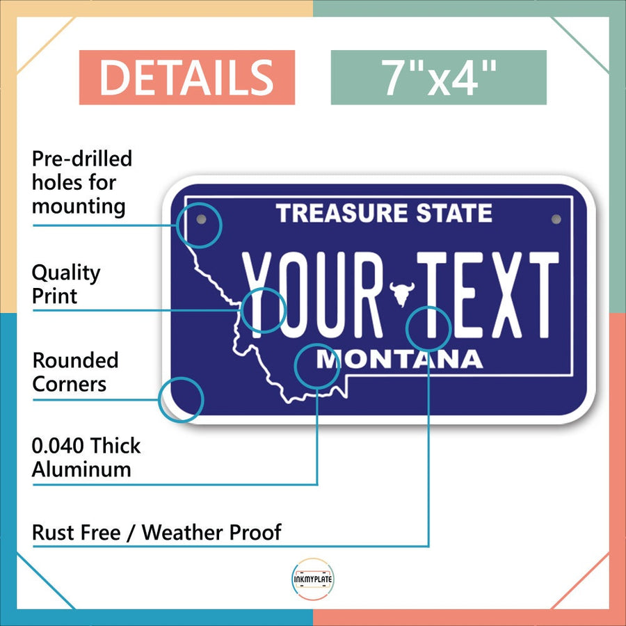 Inkmyplate - Personalized MONTANA BLUE License Plate for Cars, Trucks, Motorcycles, Bicycles and Vinyl Stickers - InkMyPlate