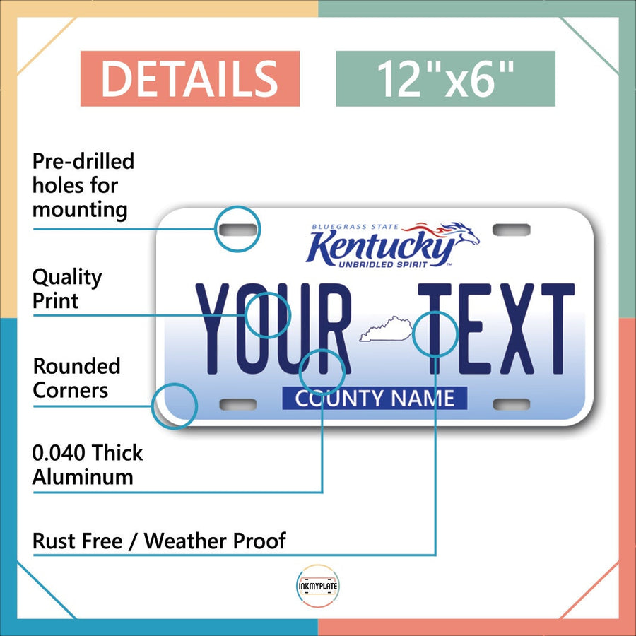 Inkmyplate - Personalized KENTUCKY License Plate for Cars, Trucks, Motorcycles, Bicycles and Vinyl Stickers - InkMyPlate