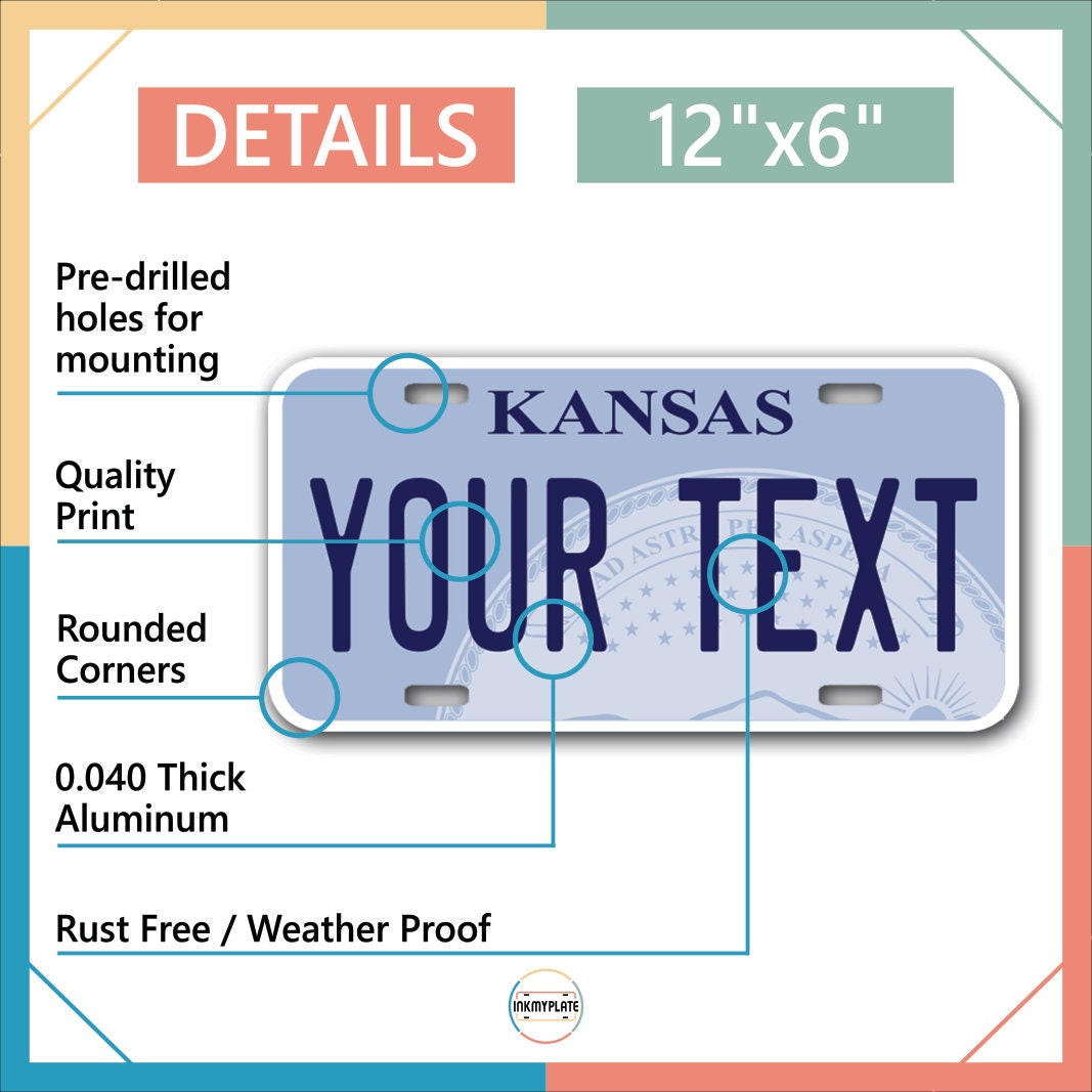 Inkmyplate - Personalized KANSAS License Plate for Cars, Trucks, Motorcycles, Bicycles and Vinyl Stickers - InkMyPlate