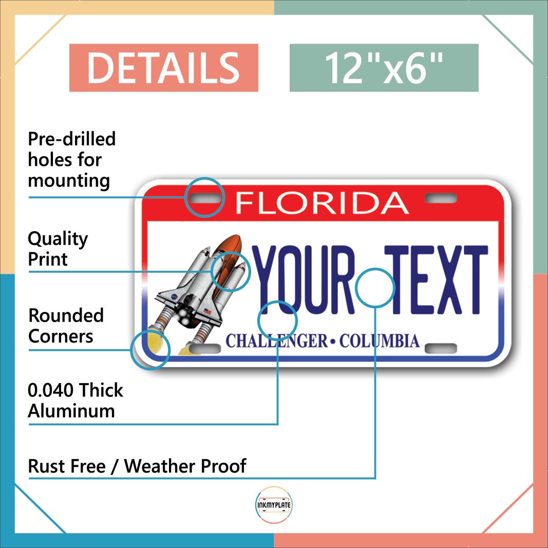 Inkmyplate - Personalized FLORIDA CHALLENGER License Plate for Cars, Trucks, Motorcycles, Bicycles and Vinyl Stickers - InkMyPlate