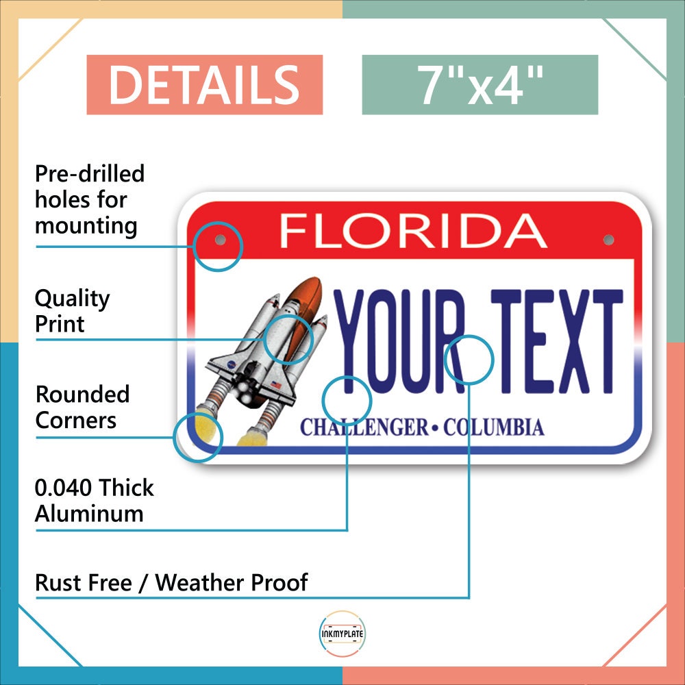 Inkmyplate - Personalized FLORIDA CHALLENGER License Plate for Cars, Trucks, Motorcycles, Bicycles and Vinyl Stickers - InkMyPlate