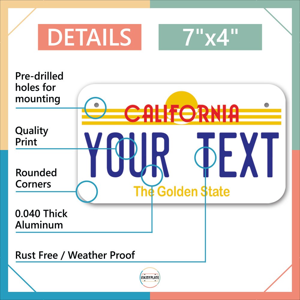 Inkmyplate - Personalized CALIFORNIA OLD License Plate for Cars, Trucks, Motorcycles, Bicycles and Vinyl Stickers - InkMyPlate