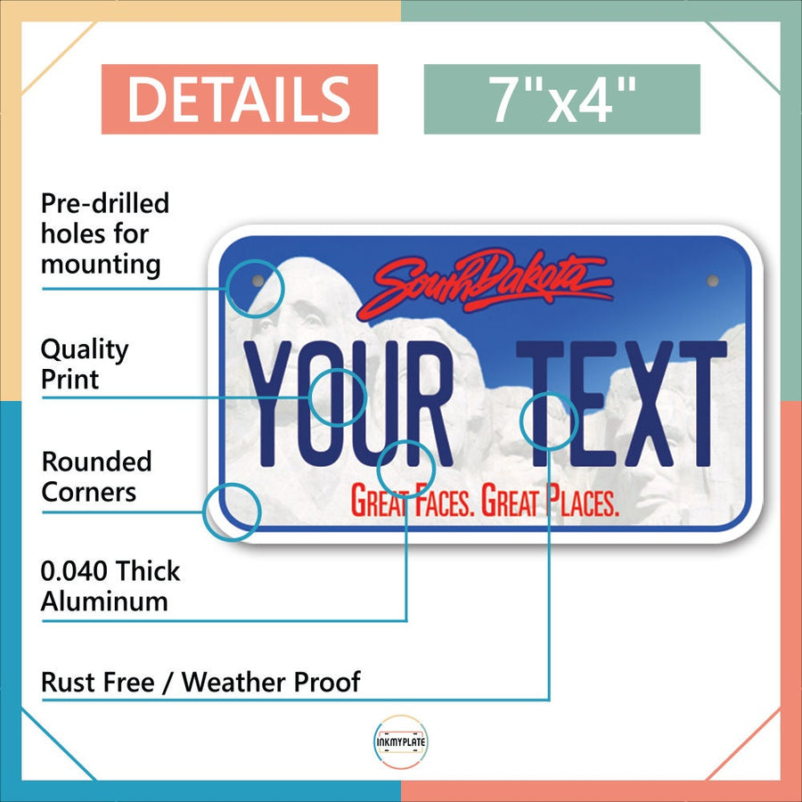 Inkmyplate - Personalized SOUTH DAKOTA License Plate for Cars, Trucks, Motorcycles, Bicycles and Vinyl Stickers - InkMyPlate