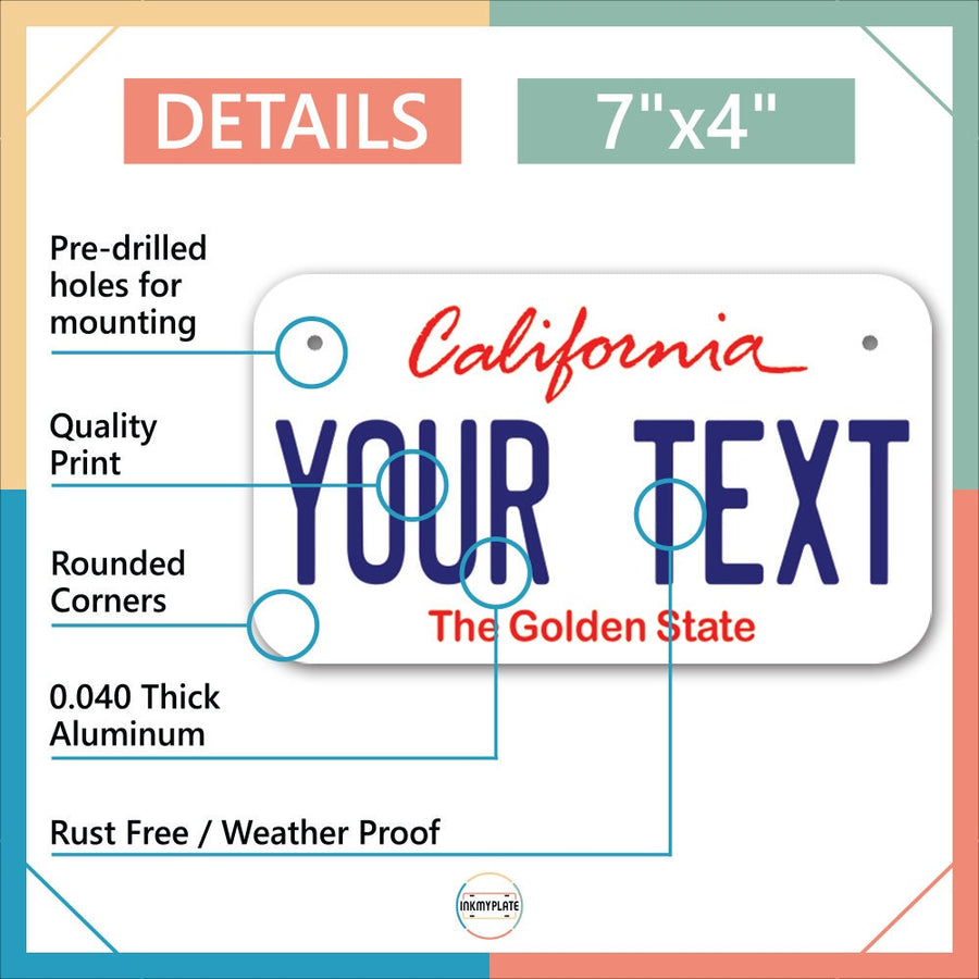 Inkmyplate - Personalized CALIFORNIA NEW License Plate for Cars, Trucks, Motorcycles, Bicycles and Vinyl Stickers - InkMyPlate