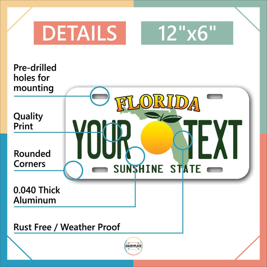 Inkmyplate - Personalized FLORIDA OLD License Plate for Cars, Trucks, Motorcycles, Bicycles and Vinyl Stickers - InkMyPlate