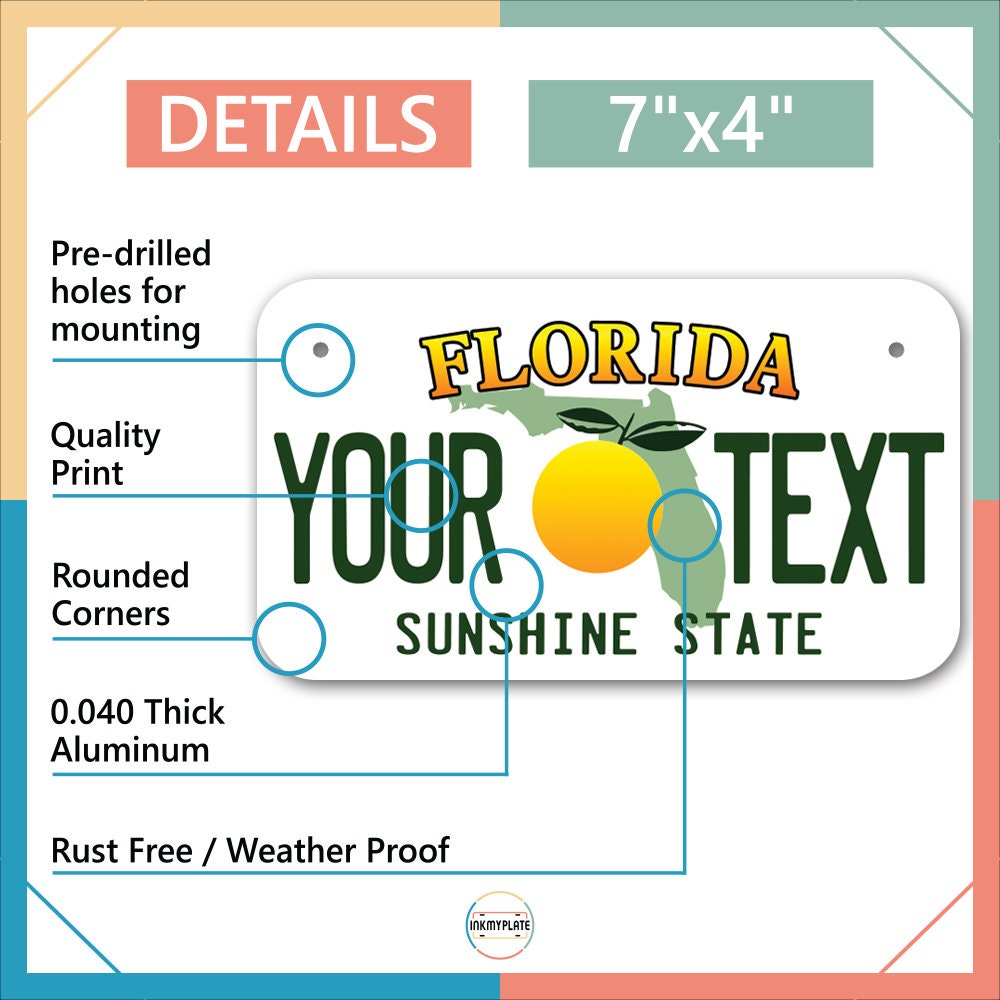 Inkmyplate - Personalized FLORIDA OLD License Plate for Cars, Trucks, Motorcycles, Bicycles and Vinyl Stickers - InkMyPlate