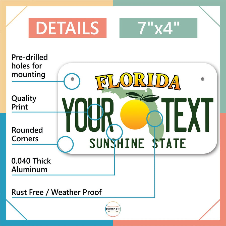 Inkmyplate - Personalized FLORIDA OLD License Plate for Cars, Trucks, Motorcycles, Bicycles and Vinyl Stickers - InkMyPlate