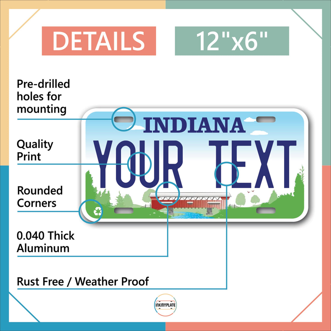 Inkmyplate - Personalized INDIANA License Plate for Cars, Trucks, Motorcycles, Bicycles and Vinyl Stickers - InkMyPlate